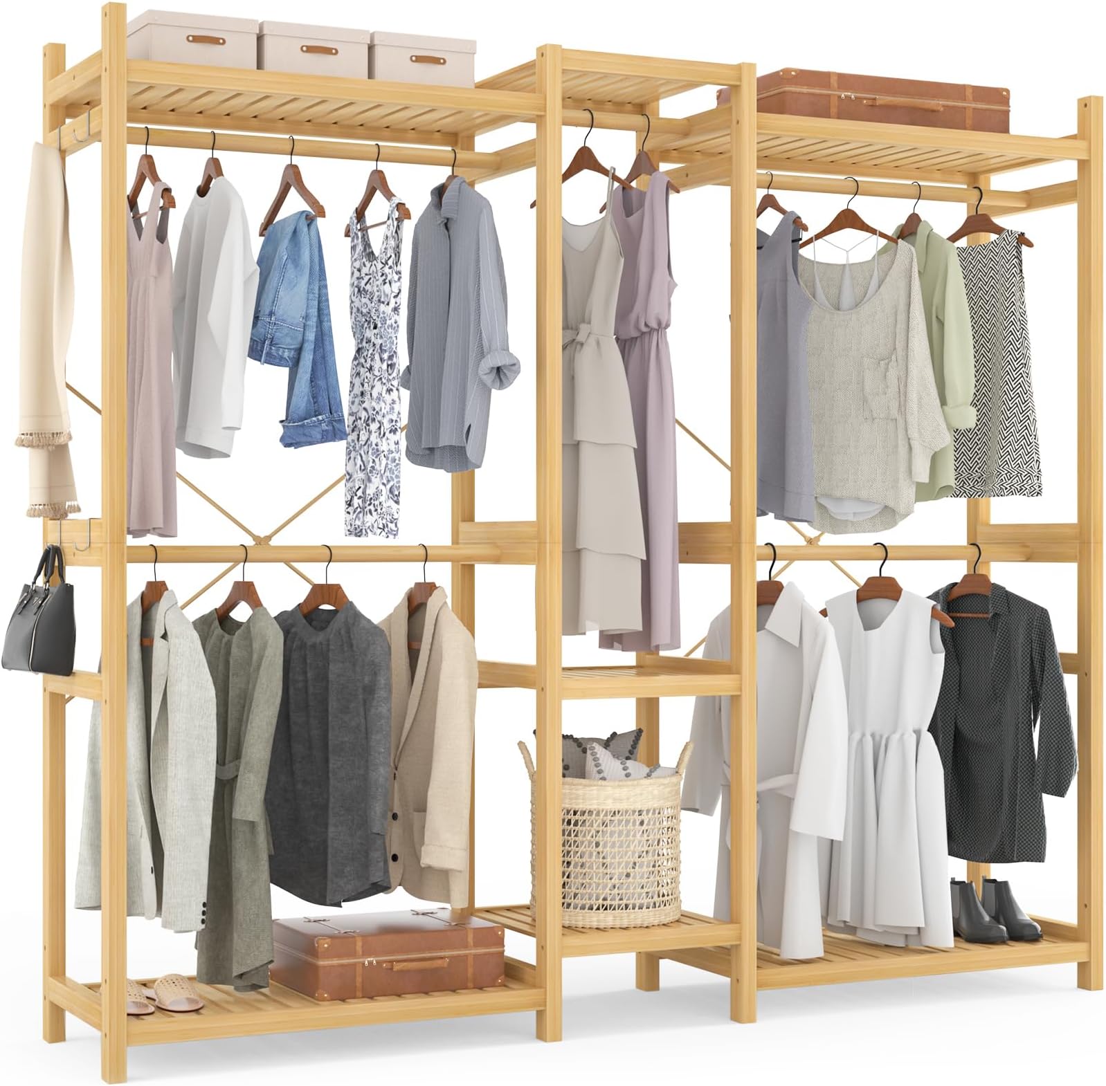 Bamboo Closet System with 7 Shelves and 4 Rods