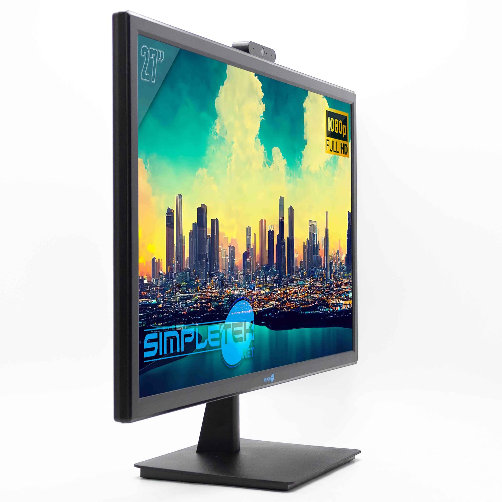 SIMPLETEK - Monitor LCD 27″ Full HD con webcam integrata, HDMI, VGA, altoparlanti integrati e supporto VESA (Ricondizionato)