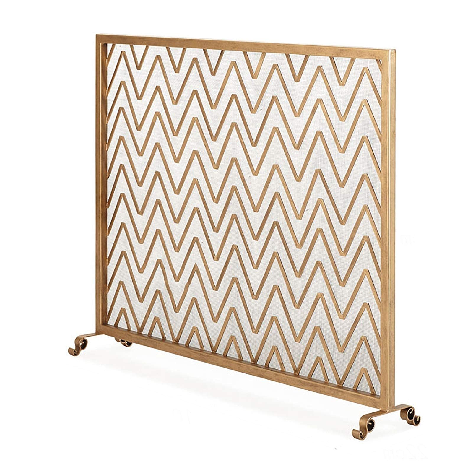 Rustic Finish Fireplace Screen Fireguard, 100×22×80cm Spark Flame Guard Curved Mesh Panel Design, Gold Pets Kids Safety Gate The New