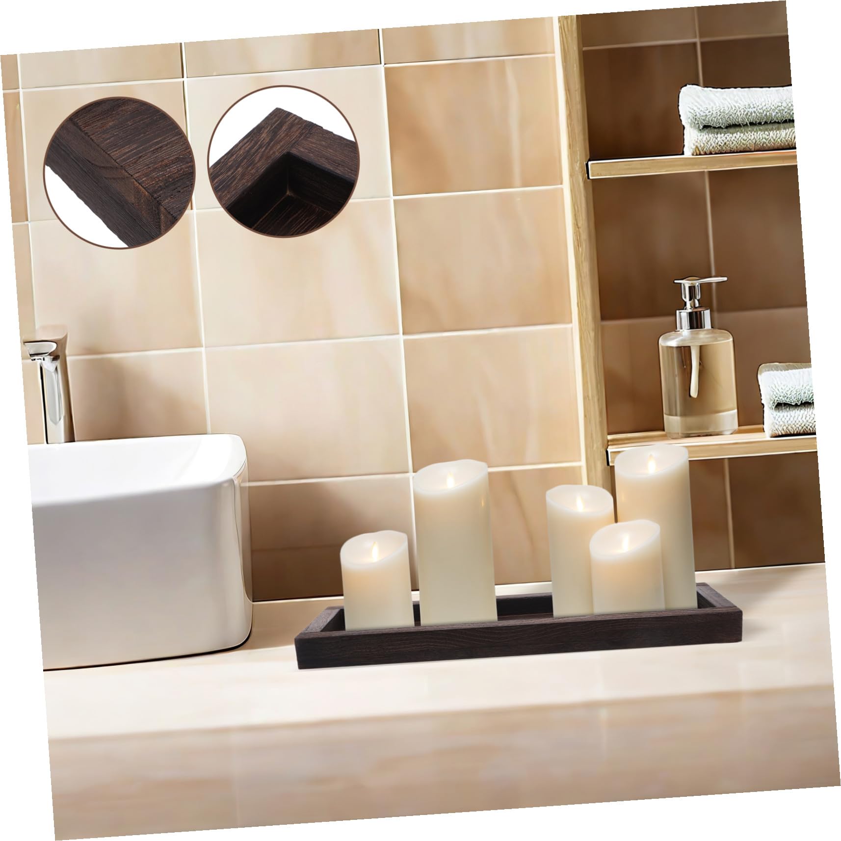 Bandeja Decorativa de Madera Rústica Alargada para Velas y Organización Soporte Versátil para Perfume y Joyería para Encimeras de Cocina Baño y Comedor Estilo Farmhouse