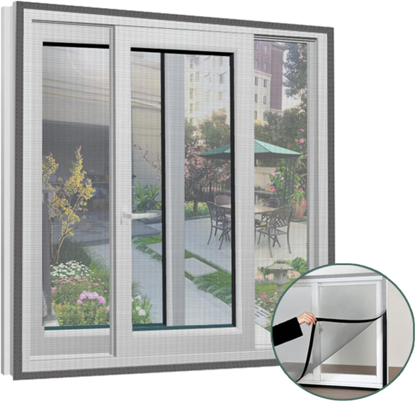 ZPEE Mesh Curtain Fly Screen Door,Reinforced Magnetic Screen Door Window Fly Screen Curtain Screen Curtain-Grey 120x120cm