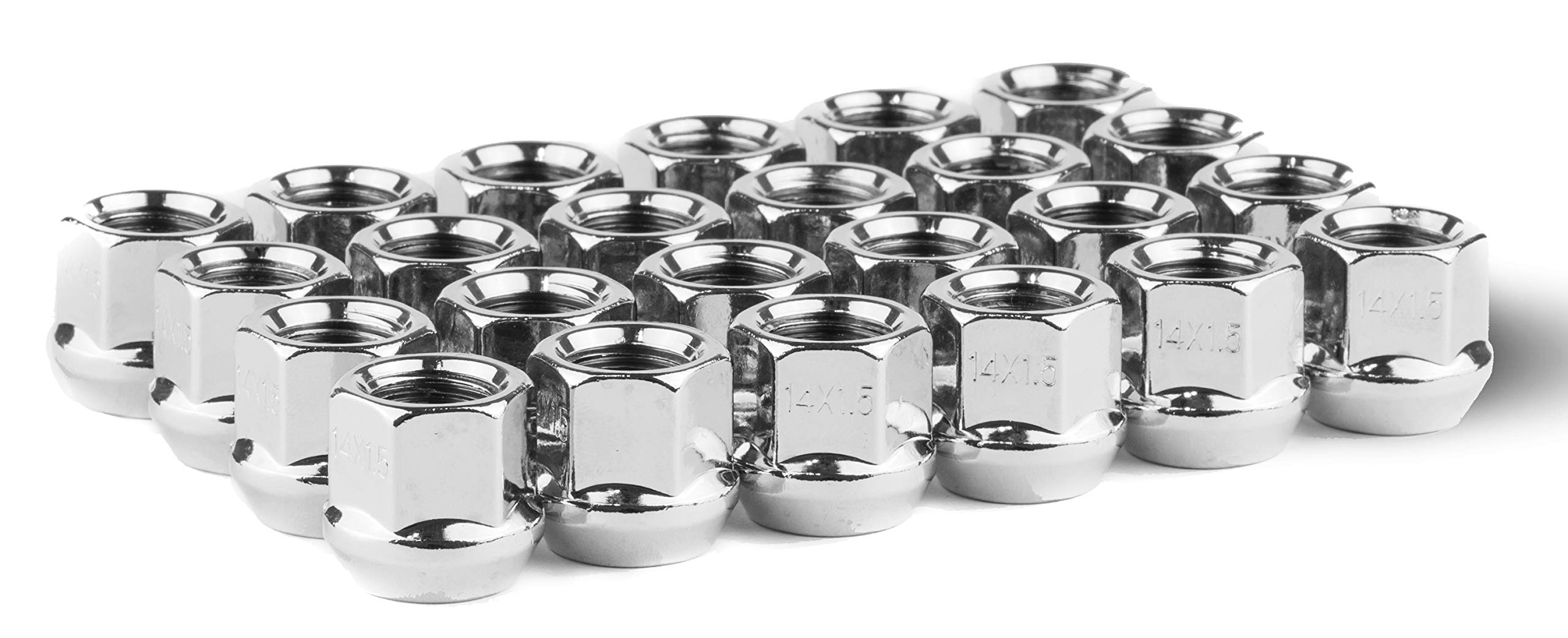 Race Secure 86309 Triple Chrome Plating,Open-End, M14x1.5 Thread,Bulge Acorn Wheel Lug Nut Set (Pack of 24)