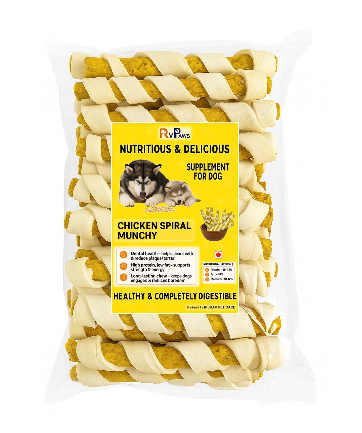 RvPaws Spiral Munchy Rawhide Chicken Flavour Chew Stix for Dogs and Puppies, 2 kg Pack 1