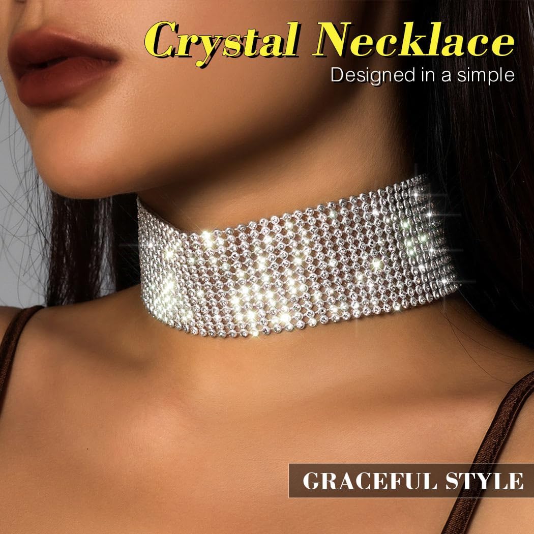 Nicute Rhinestone Necklace Jewelry Silver Crystal Wide Choker Necklace Sparkly Collar Necklaces Prom for Women - Image 4