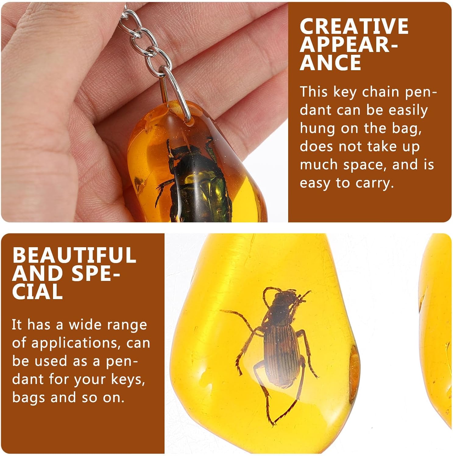 balacoo Insect Specimen Keychain- 12Pcs Creative Insect Amber Specimen Pendant, DIY Key Ring