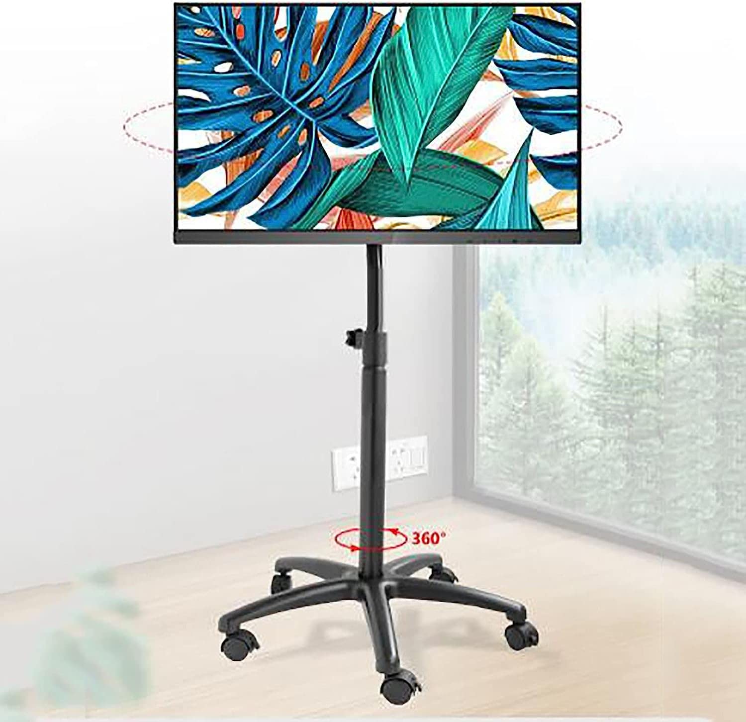 HPTHLY Mobile Tv Cart For 32-55 Inch Flat Panel Curved Screen Tvs,Height Adjustable Outdoor Metal Trolley Stand With Locking Wheels Tv Mount Tv Stand