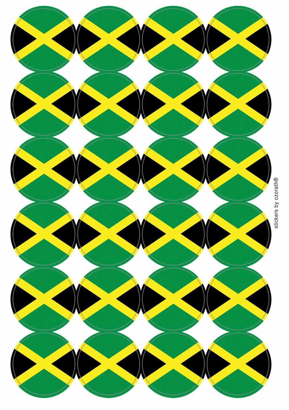 Jamaica Flag Reggae Rastafarian Jamaican Circular Matt Paper Stickers A4 Sheet of 24 (Each Sticker is 45mm Diameter)