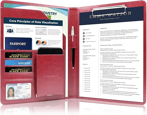 Vista 21 de Darolin Portafolio de negocios/currículum vitae con portapapeles tamaño carta A4, organizador de entrevistas/conferencias/documentos legales, Oro
