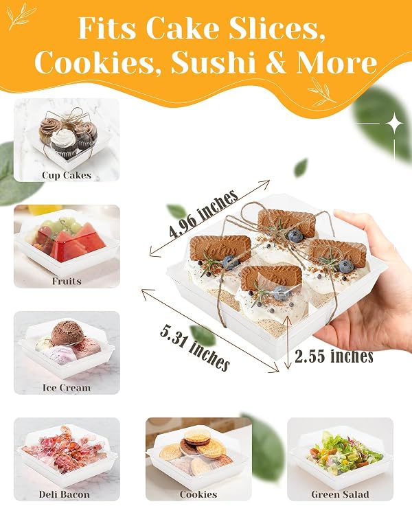 60 Pack Charcuterie Boxes with Clear Lids, Individual (White, 5 In) Small Paper Charcuterie Bakery To Go with Lid - Disposable Party Favor Boxes for Food, Sushi, Cookie, Cake Slice, Dessert, Sandwich by Hdnbsp - Image 3