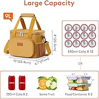 Vista 200 de Lifewit Bolsa de Almuerzo Mediana Aislada Caja de Almuerzo Hielera Suave Bolsa Refrigerante para Adultos Hombres Mujeres, Gris 12 Latas (9L)