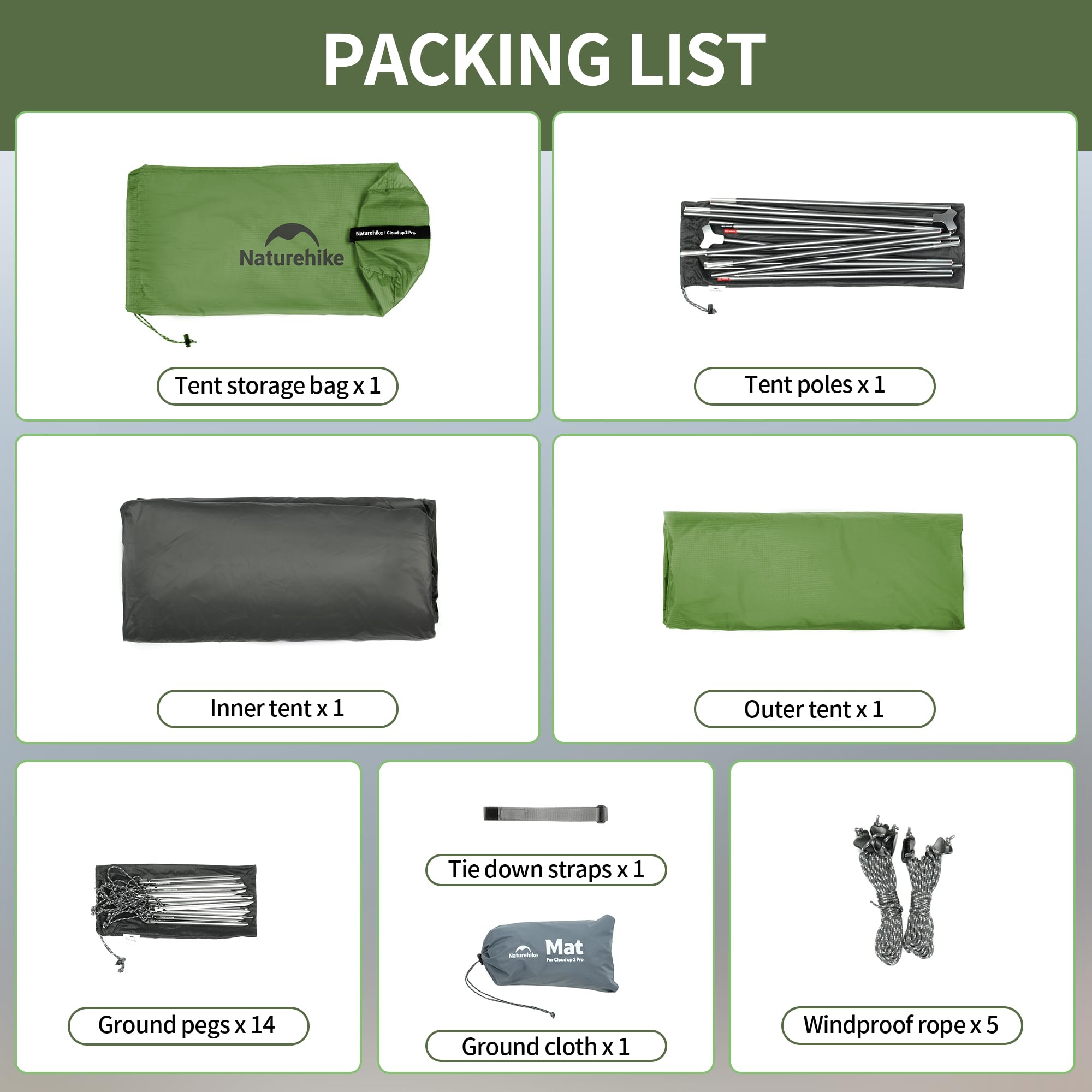Naturehike Cloud Up Pro 2 Person Tenda da Campeggio Leggera Antivento Impermeabile a Cupola