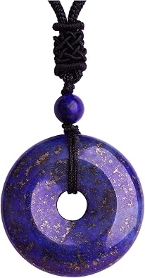 ASGIFT Lucky Coin Crystal Necklace 30mm Round Donut Natural Quartz Protection Pendant with Adjustable Rope Reiki Healing Crystal Stone Spiritual Necklaces for Men Women
