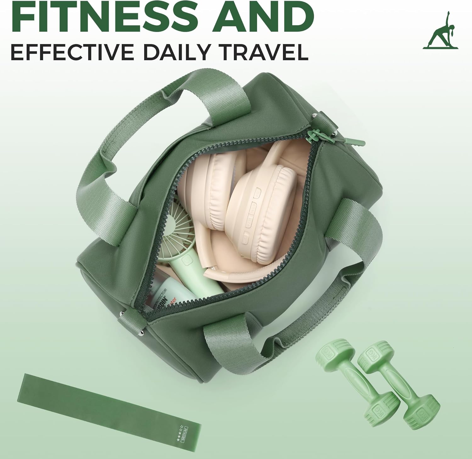 FODOKO mini Gym Bag for Women, barrel purse,Crossbody Duffel Bags Handbag from Gym to Travel(Green) - Image 4