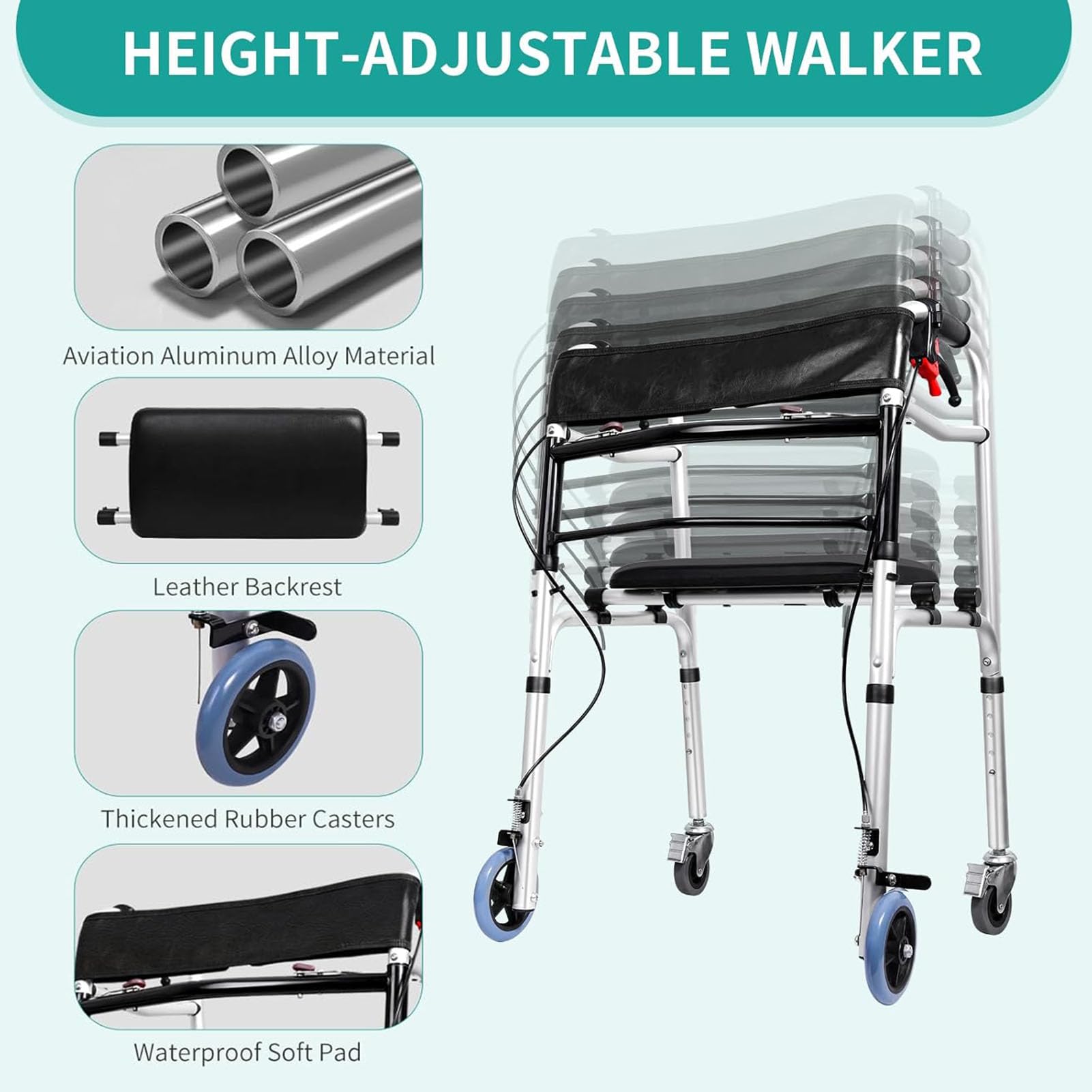 Andadores para Personas Mayores con 4 Ruedas Universales, Andador Plegable De Altura Ajustable para Personas Mayores con Asiento Y Freno De Mano, Ayudas para Caminar con Soporte