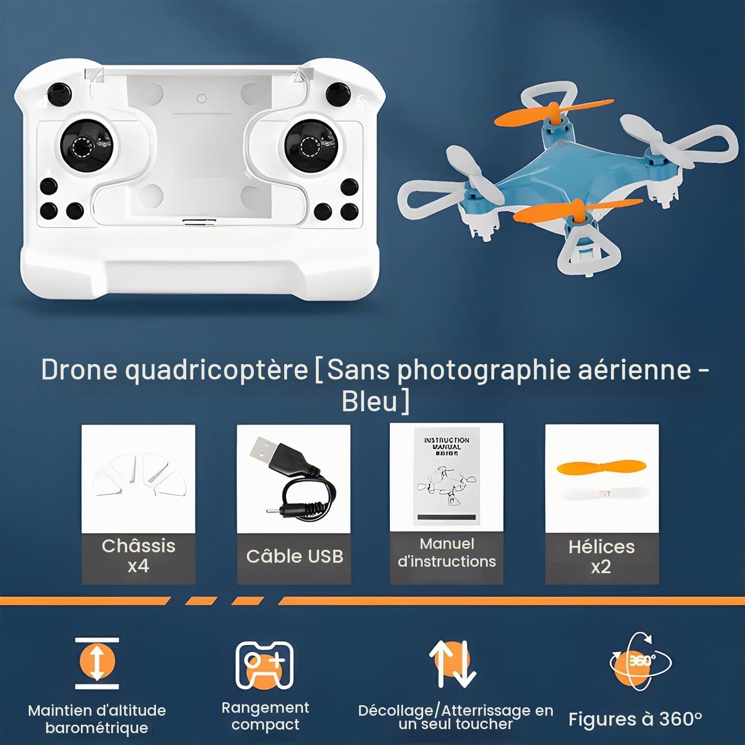 Mini Drone LED, Drone Mini Tous Âges avec Vols Acrobatiques Faciles, Trucs 360°, Parfait pour Débutants, Maintien d'Altitude LED et Protection des Hélices pour Intérieur/Extérieur (Blue)