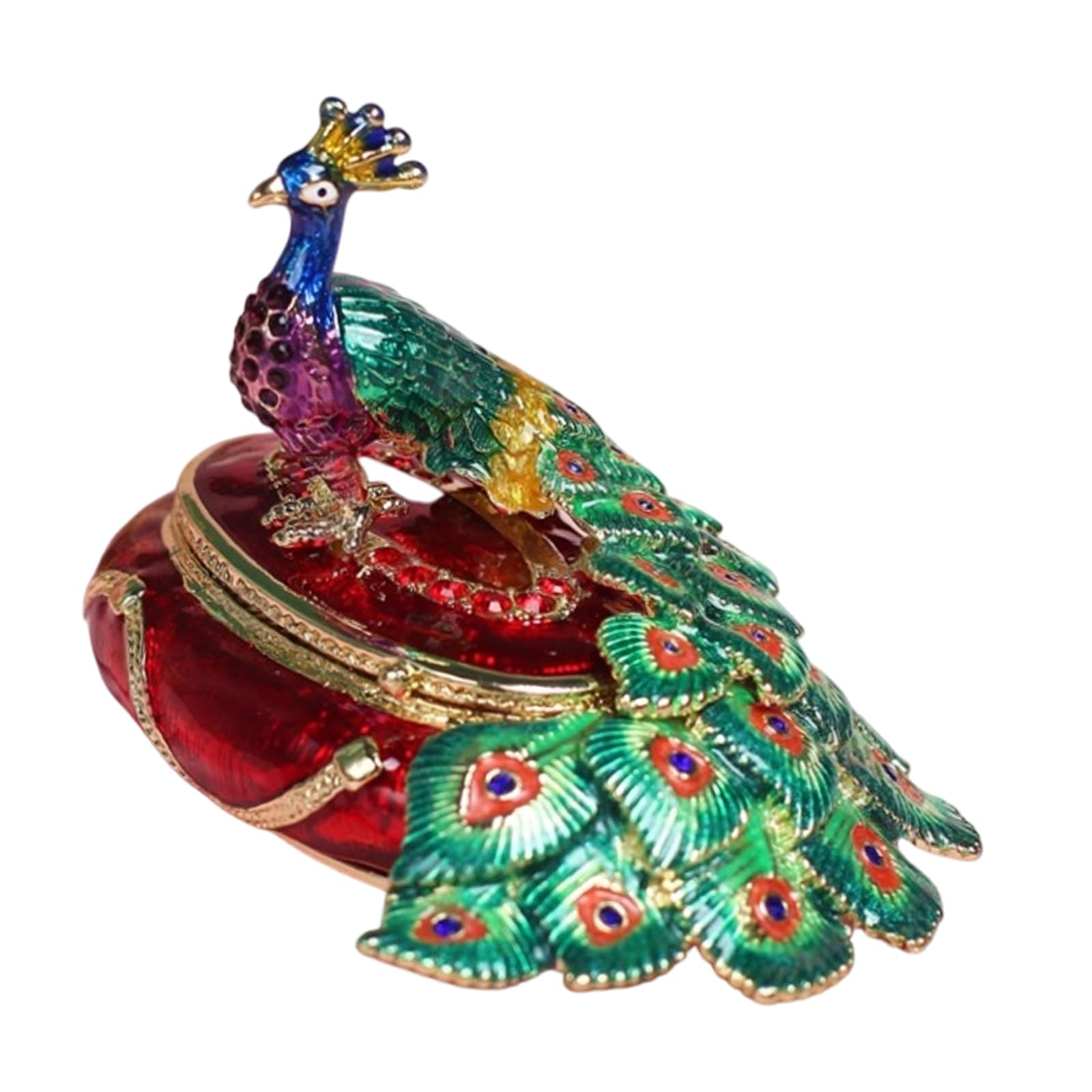 HDOYTXXM Lightweight Alloy Constructed Jewelry Storage Box Featuring Hand Painted Enameled Peacocks Detail for Artistic Appeal Compact Jewelry Box