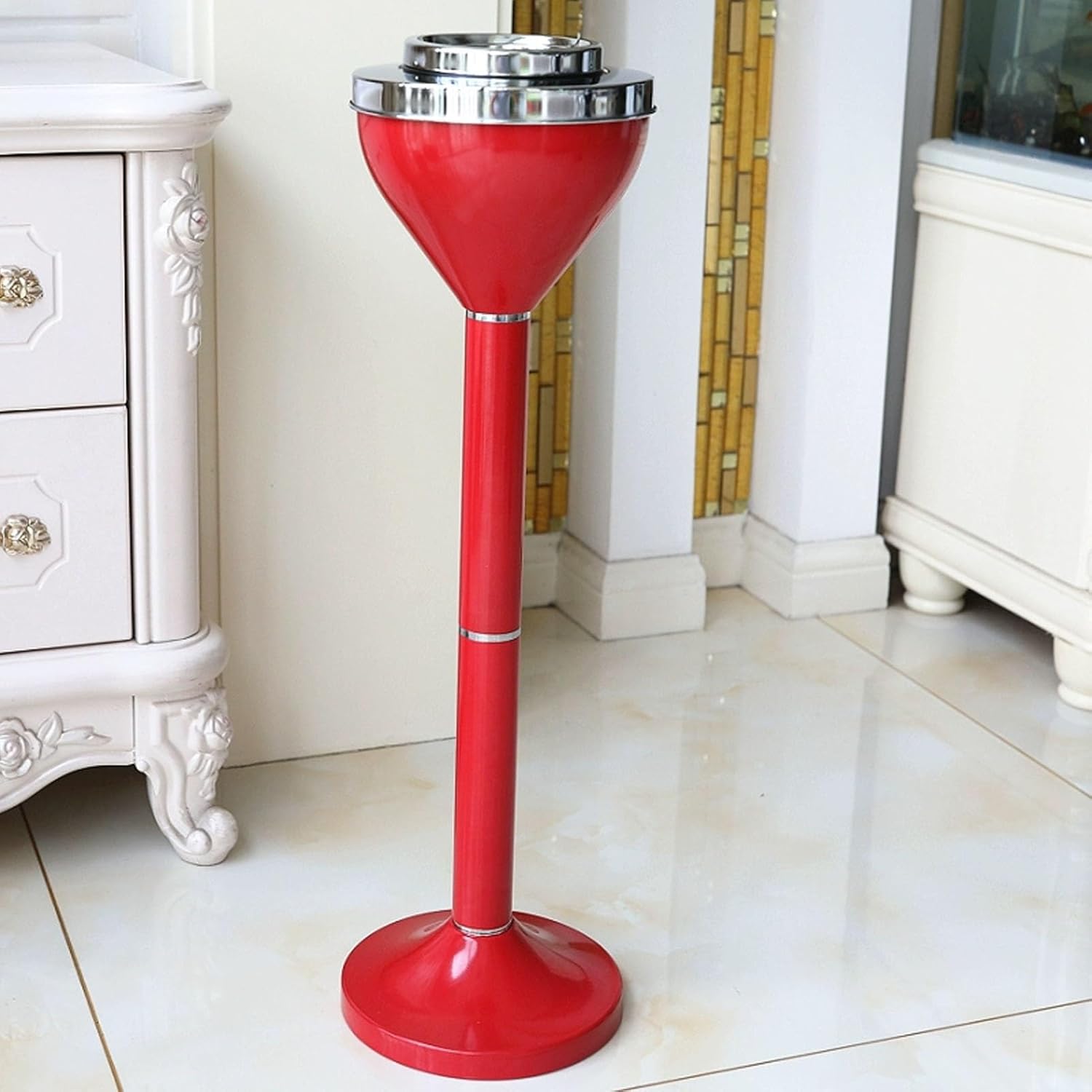 Outdoor Detachable Metal Standing Ashtray, Ash Tray for Cigarette Butt Receptacle Disposal, 2/3-Section Adjustable Floor Standing Cigarette Butt Container with Lid(Red,61cm/24in)
