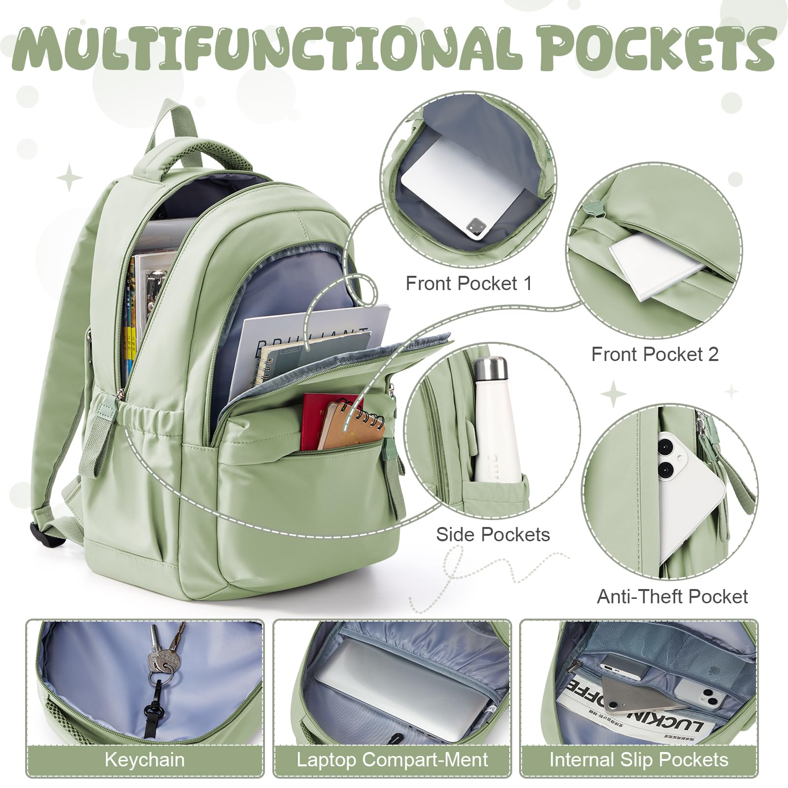 HYC00 Zaino Scuola Superiore Media ragazza Zaini Scolastici zainetto Casual Daypack Backpack Unisex Zaino Università Donna Per PC Portatile 14 Pollici Laptop Bag per Viaggio Lavoro Scuola Affari