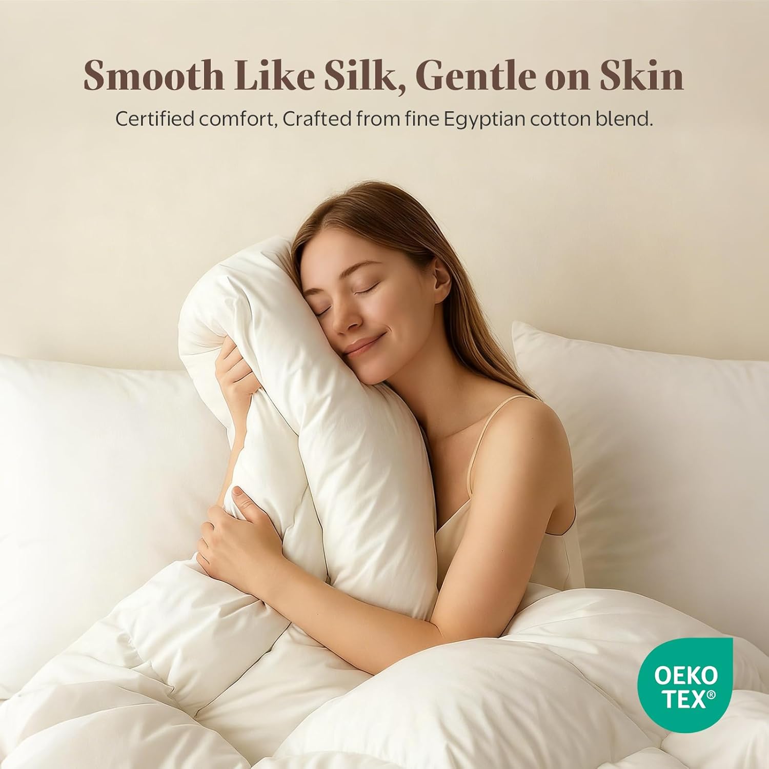 Luxury Goose Down Feather Fiber Comforter Queen Size - Ultra-Soft Egyptian Cotton Blend Cover, Fluffy High Fill-Power All Season Hotel Duvet Insert(90x90 inch, White)