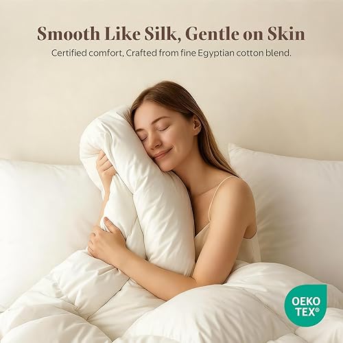 Miniatura 3 de Edredón de fibra de plumón de ganso tamaño Queen  Funda de mezcla de algodón egipcio, para todas las estaciones, relleno de edredón de lujo de hotel