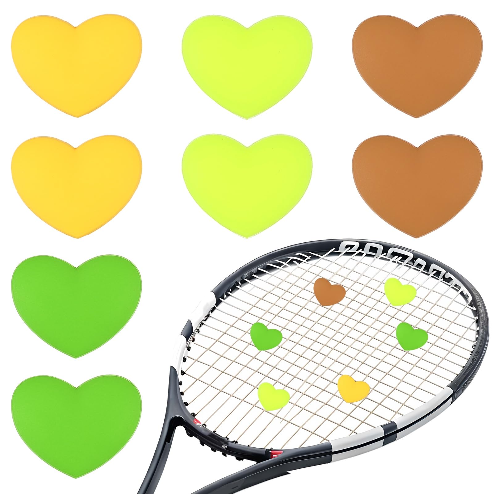 YELARXI Tennis Dampener, Heart Silicone Tennis Racket Dampeners Racket Shock Absorber to Reduce Vibration Soft Cute Fit for (Players/Universal Fit for All Racquets) 8Pcs & 4 Colors-Set 3