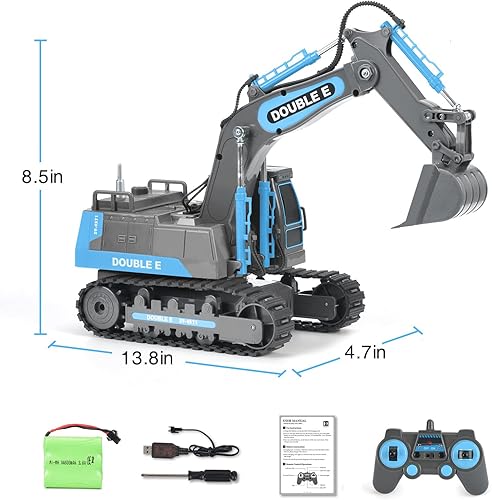 Miniatura 3 de DOUBLE E Excavadora de control remoto 2 baterías excavadora vehículos de construcción hidráulica camiones RC para niños y niñas 3 4 5 6 7 8 9 10