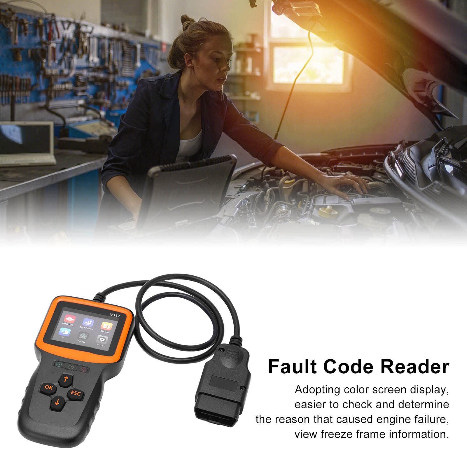 Skaner diagnostyczny XTevu obdii V317 V1.5 skaner obd2 DC9-16V wyświetlacz ABS czytnik kodów usterek narzędzie analizujące dla pojazdów skaner samochodowy obd2