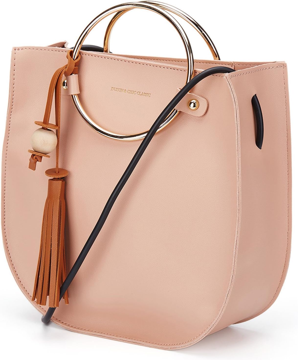 Women O-Ring Handle Tassel Handbag Metallic Handle Handbag Spring Women Crossbody Bags Purses and Shoulder Bags (Pink)