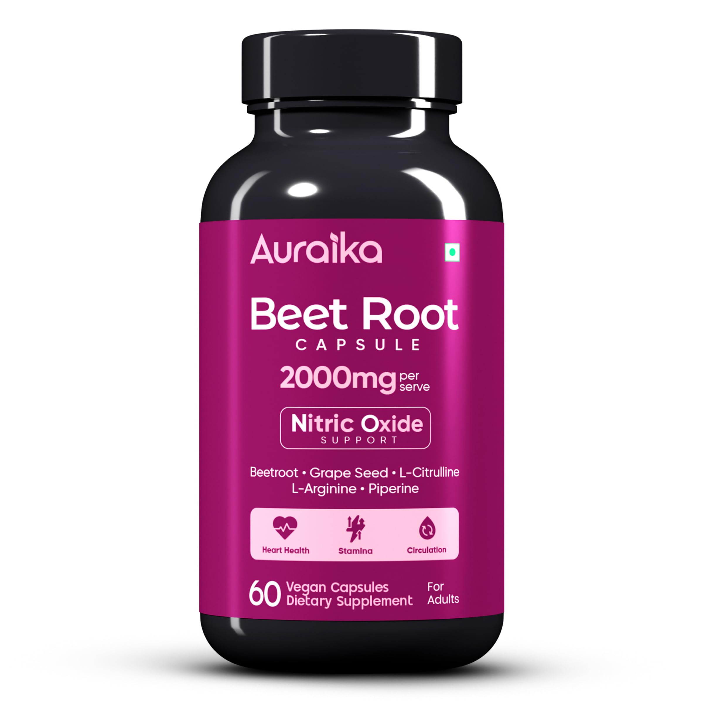Auraika Beet Root Capsules 2000mg | 6-in-1 Nitric Oxide Support with Beetroot, L-Arginine, L-Citrulline & Grape Seed | Supports Circulation, Heart & Muscle Health, Energy, Stamina & Endurance | 60 Vegan Capsules-image-48