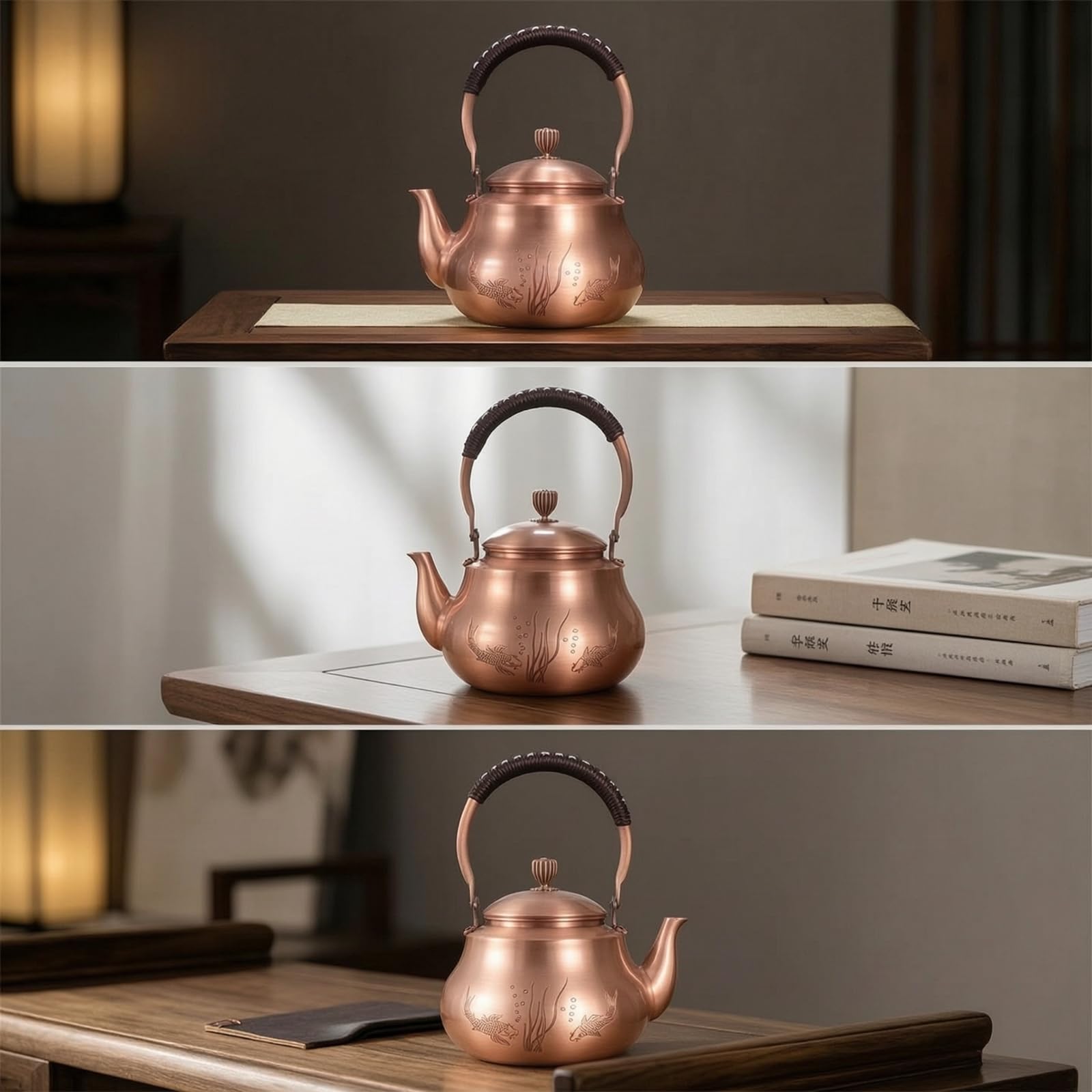 KESOTO Récipient Chauffage en Cuivre avec Gravure Fine et Forme Compacte pour Infuser s Plantes et Servir s Convives