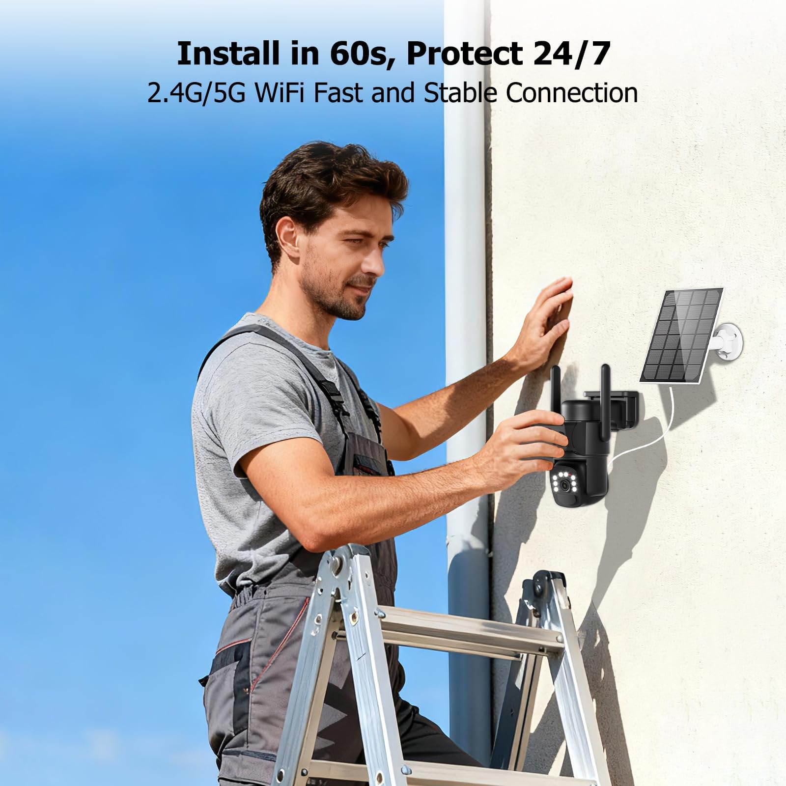 8MP Telecamera Wi-Fi Esterno Senza Fili con Pannello Solare 5W,Doppio Obiettivo Sorveglianza WiFi Videocamera Batteria 15000mAh,Visione Notturna Colori,Audio Bidirezionale,PIR Rilevamento,2.4G/5GHz