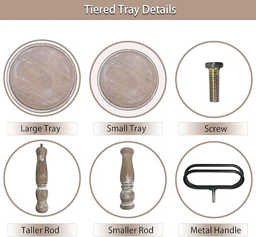 Miniatura 4 de Krismax Bandejas Decorativas - Soporte de Bandeja de Dos Niveles Decoración Rústica de Granja Bandeja de Dos Niveles Bandeja de Servir Decoración de