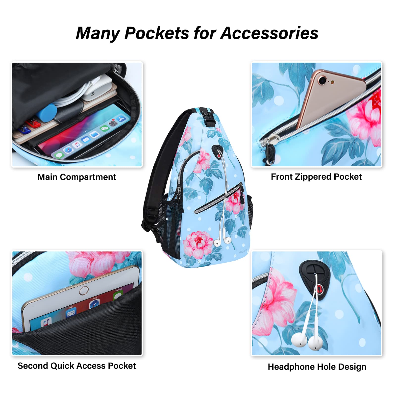 MOSISO Sling Backpack, Multipurpose Travel Hiking Daypack Impatiens Rope Crossbody Shoulder Bag, Blue