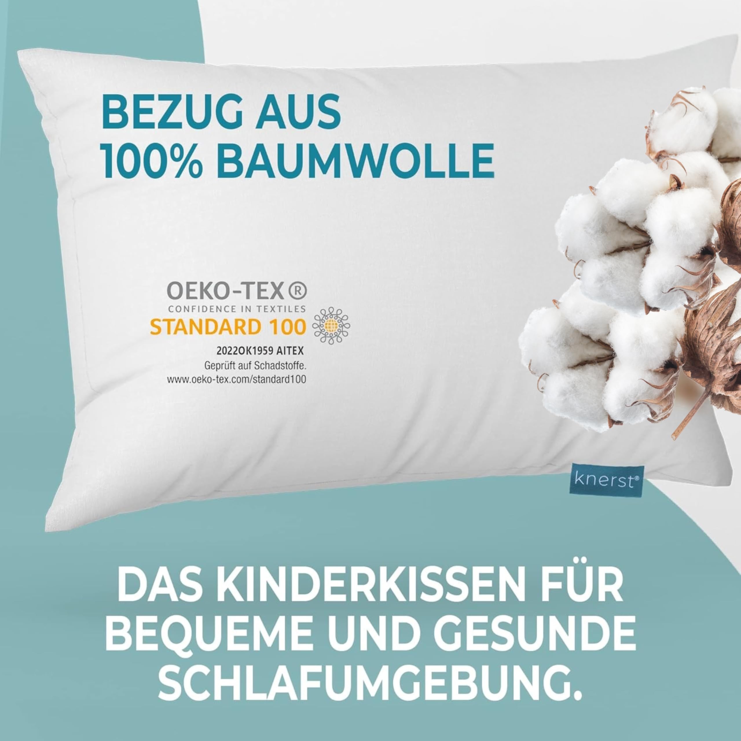 Kinderkopfkissen Kissen 40x60 - Ergonomisches Kissen Kinder für weiche Träume - Komfortkissen Kinder für optimale Stützkraft - Baby Kissen mit Baumwollbezug & waschbar 60°C - Made in Spain & Öko-Tex