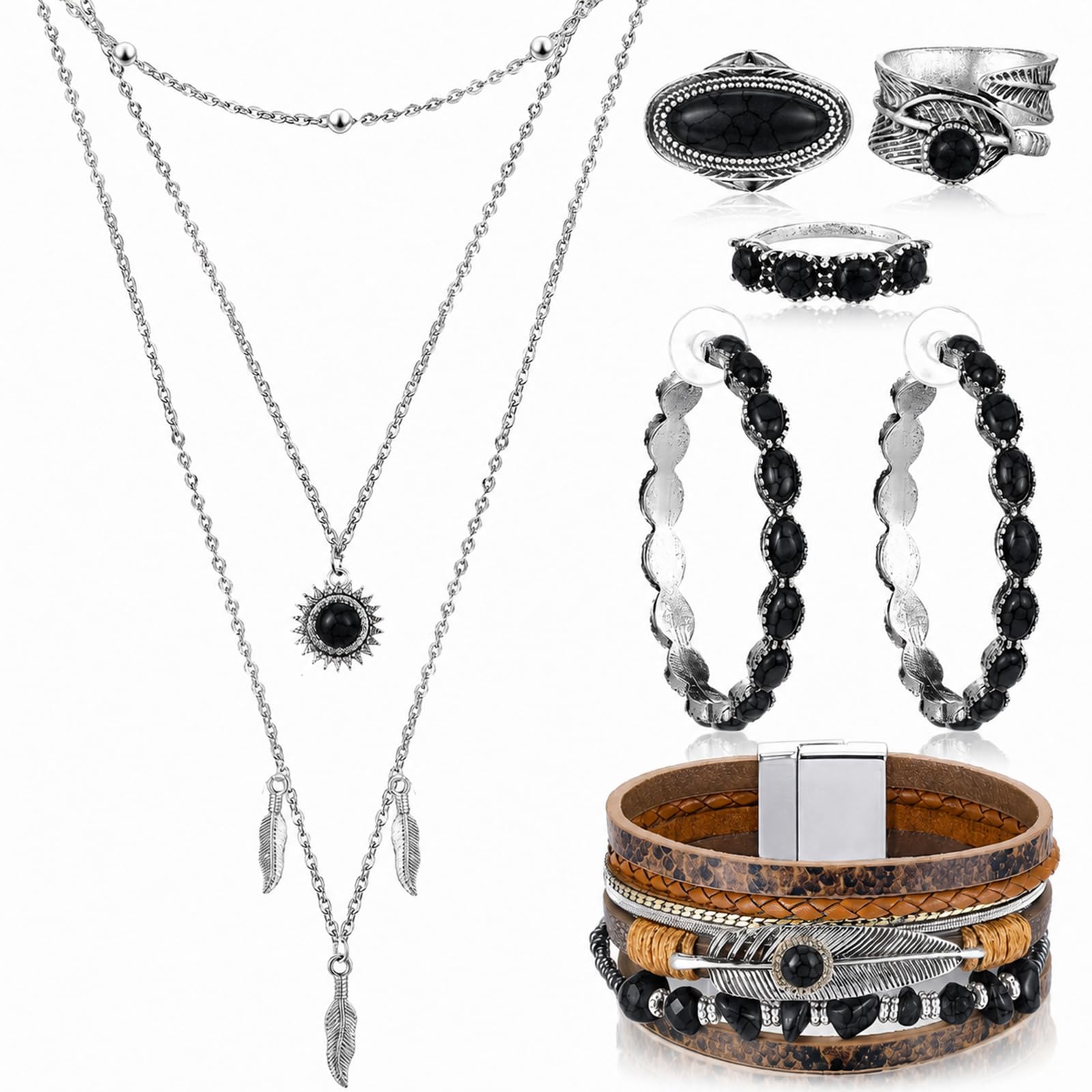 Ecally Western Turquoise Jewelry Set for Women