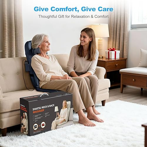Miniatura 8 de Shiatsu Masajeador de cuello y espalda con calor, amasado 3D y vibración, cojín de masaje de espalda completa para aliviar la rigidez muscular,