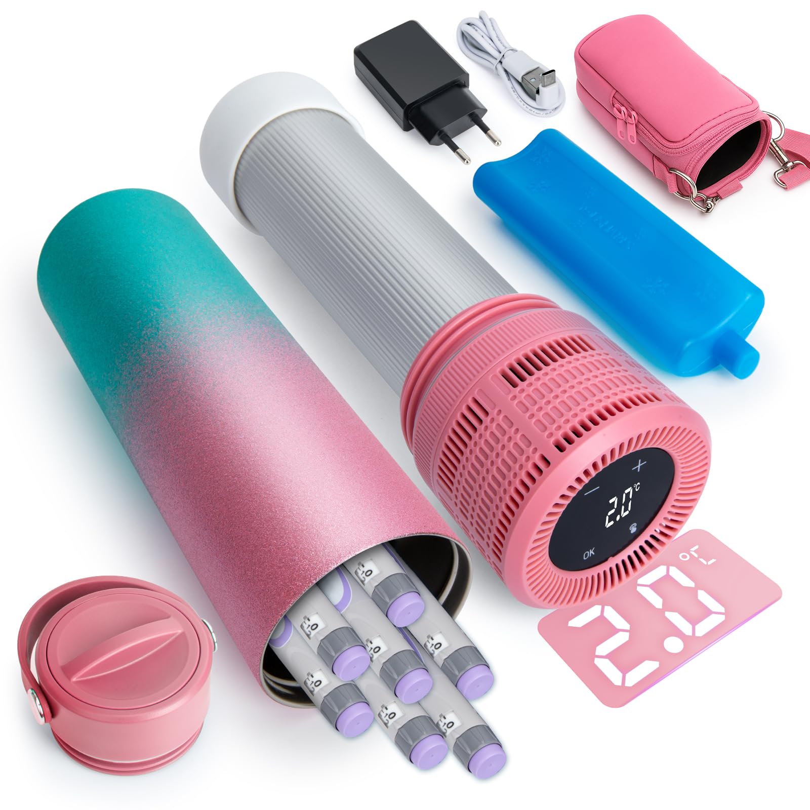 YOUSHARES Bolígrafos de Insulina Estuche de Viaje Enfriador con Indicador de Temperatura, Taza Refrigerada de Insulina de Acero Inoxidable 304