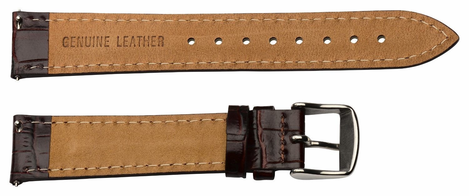 Clockwork Synergy - 2 Piece Ss Leather Classic Croco Grain Interchangeable Replacement Watch Band Strap 13mm - Solid Brown - Men Women