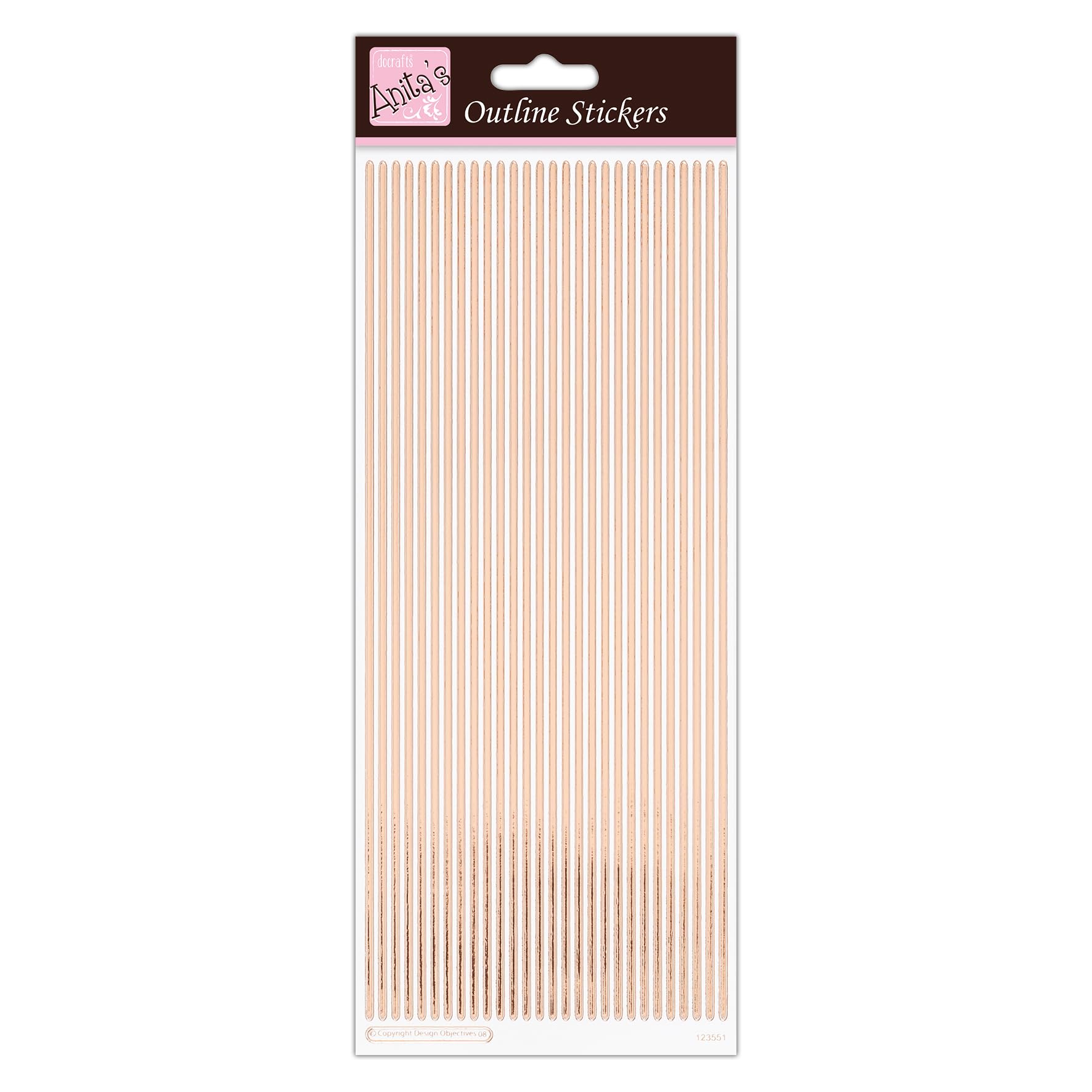 Anita's Outline Stickers, Straight Line Borders, Rose Gold On White, for Scrapbooking, Card Making, Kids Play, Homework, Art, Craft, Embelish, Decorative, Paper, Card, Glass, Metal, Plastic, Foam