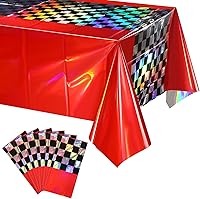 Vista 51 de Paquete de 3 manteles de plástico iridiscentes con auto de carreras, desechables, brillantes con láser rojo y negro, mantel rectangular de aluminio