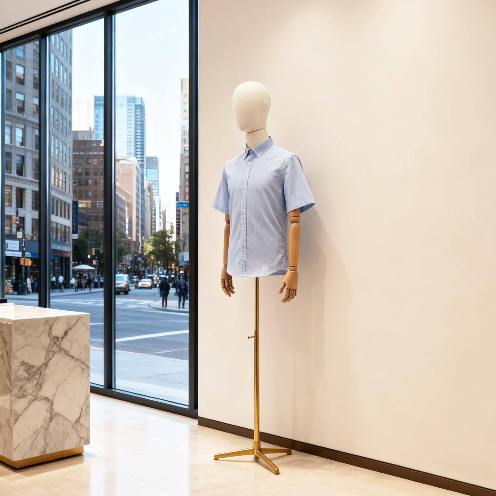 Höhenverstellbare Herren Schaufensterpuppe MäNnliche Ankleideform mit Verstellbarer Pose und Federarmen - Stabile Kleiderpuppe für Bekleidungsgeschäfte in Gold Schwarz Silber (Leinen+Gold)