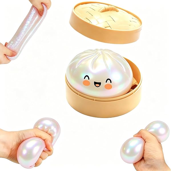 Giant Glitter Dumpling Squishy, Colorful Mystery Stress Dumplings, Cute Soft Calming Unbreakable Figurine Simulation Ball (White) - 1
