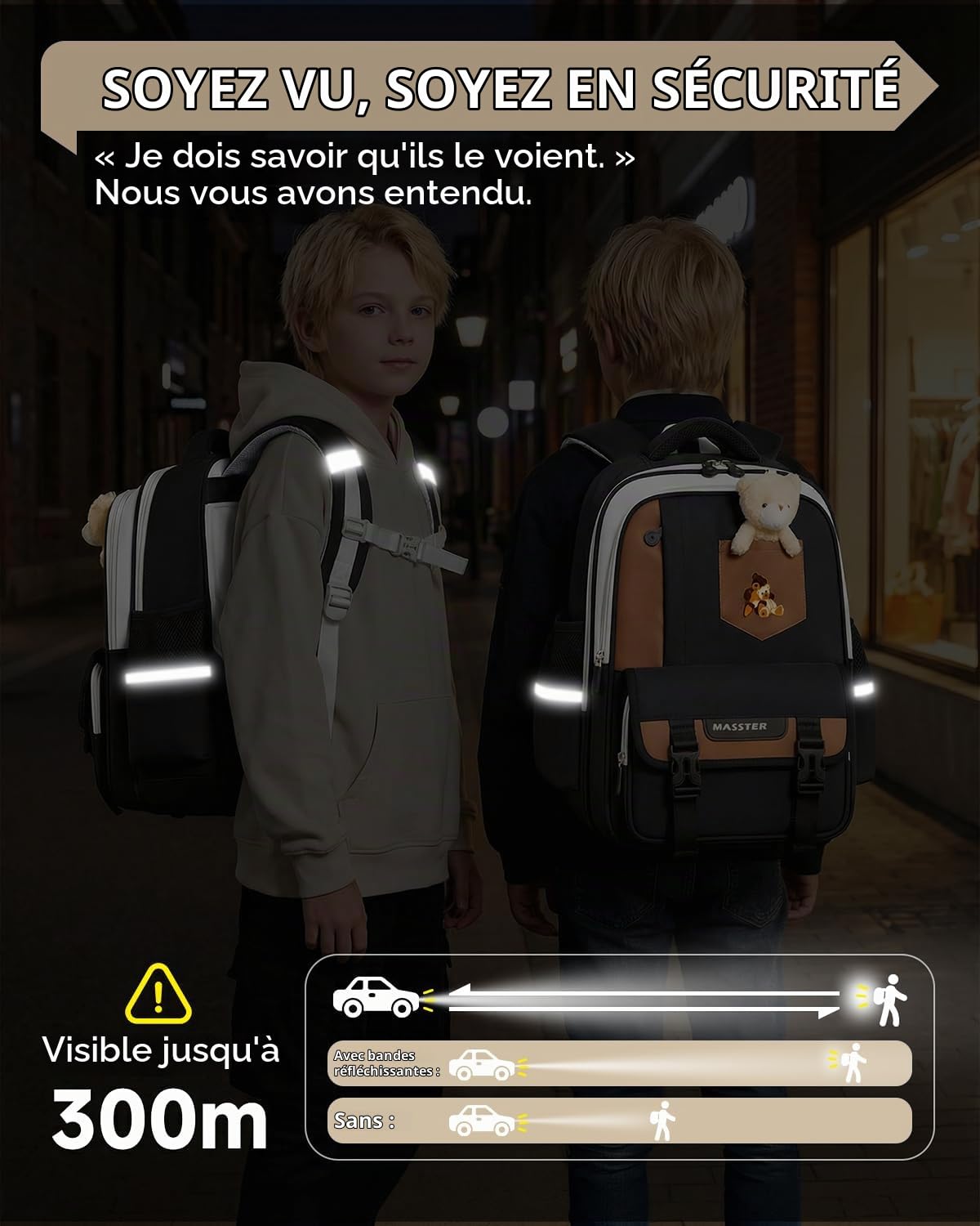 Amythe Cartable Garçon CP-CM1 6-10 Ans, Sac à Dos Primaire Enfant Léger (600g) Ergonomique avec Bandes Réfléchissantes, Imperméable pour l'École, les Voyages et le Quotidien -Noir