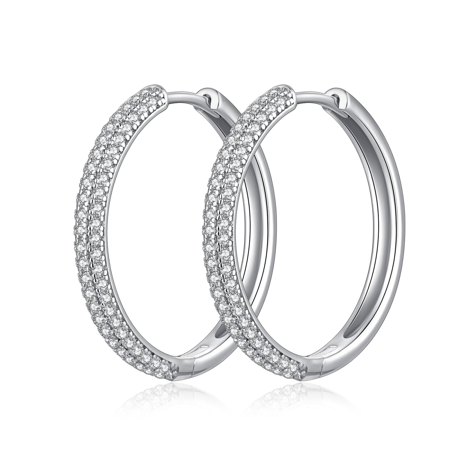 Creolen Silber 925 Chunky Ohrringe Creolen mit Zirkonia für Damen | Hypoallergen Dick Huggie Ohrringe Schmuck
