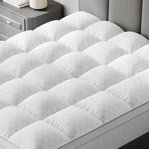DWVO Cubrecolchón de tamaño matrimonial, almohadilla de colchón refrescante, colchón de felpa gruesa alternativa de relleno de plumón, funda