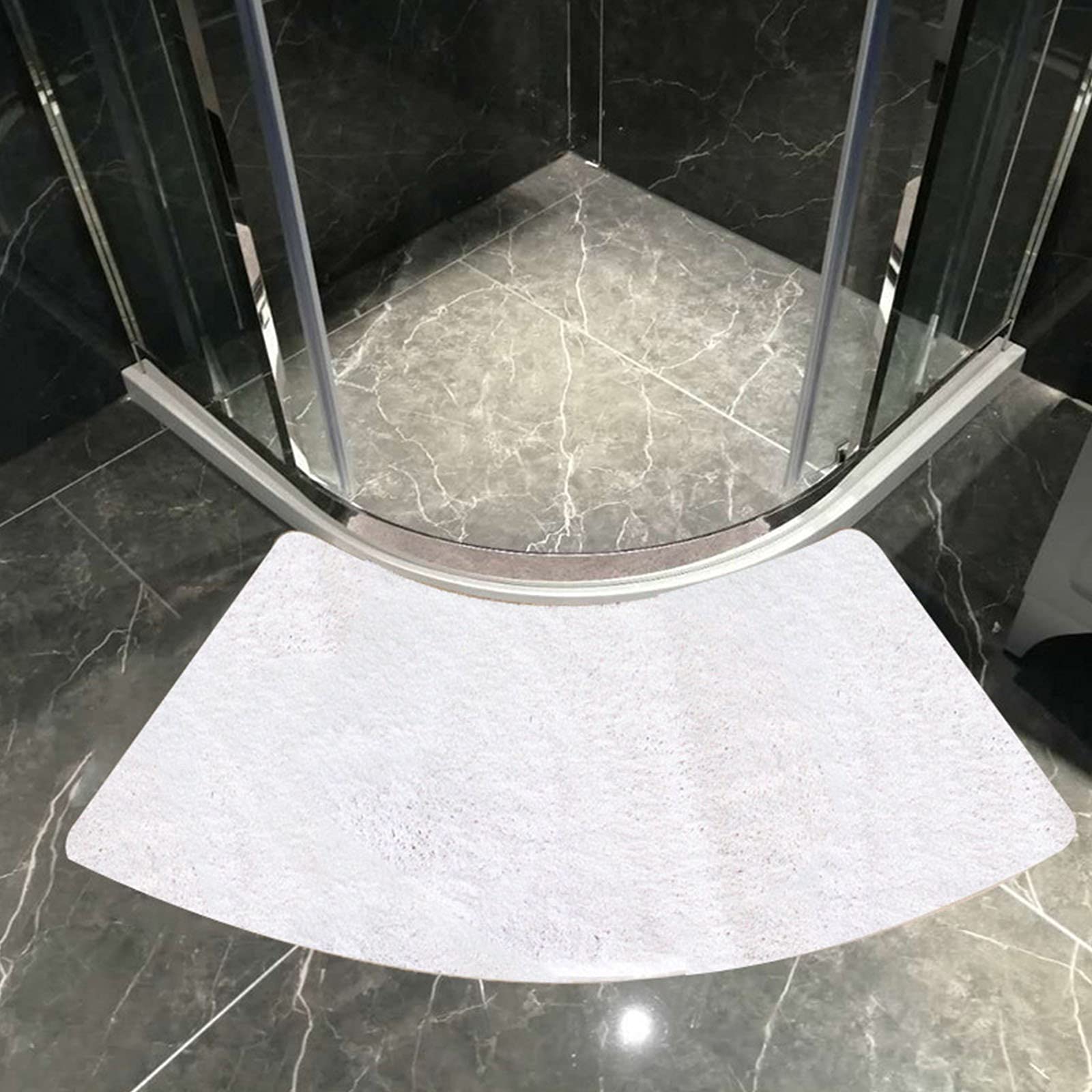 Tappetino da bagno Tappeto curvo bianco ad angolo morbido for doccia circolare lavabile(White)