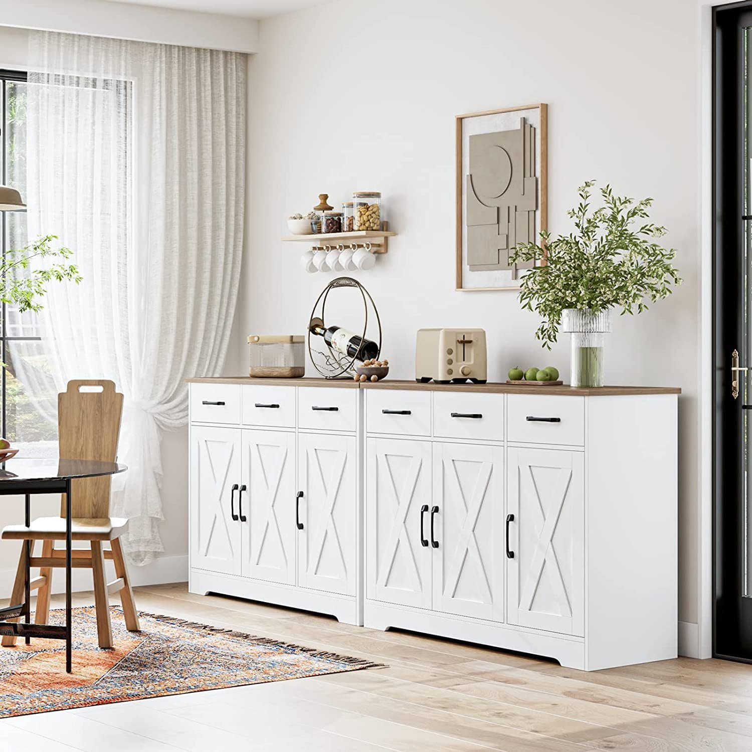 Gabinete de Cocina Gabinete Buffet con Panel Lateral de Granja, Puerta Granero