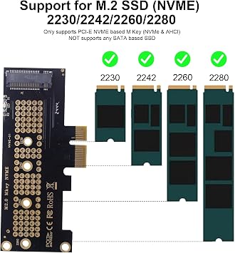 Poyiccot PCI-E M.2 NVMe Expansion Card M.2 NVMe SSD to PCI-E 4.0 X1 Desktop SSD Adapter Card M.2 NVMe to PCIe X1 Adapter Supports M.2 NVME Protocol 2230/2242/2260/2280 SSD