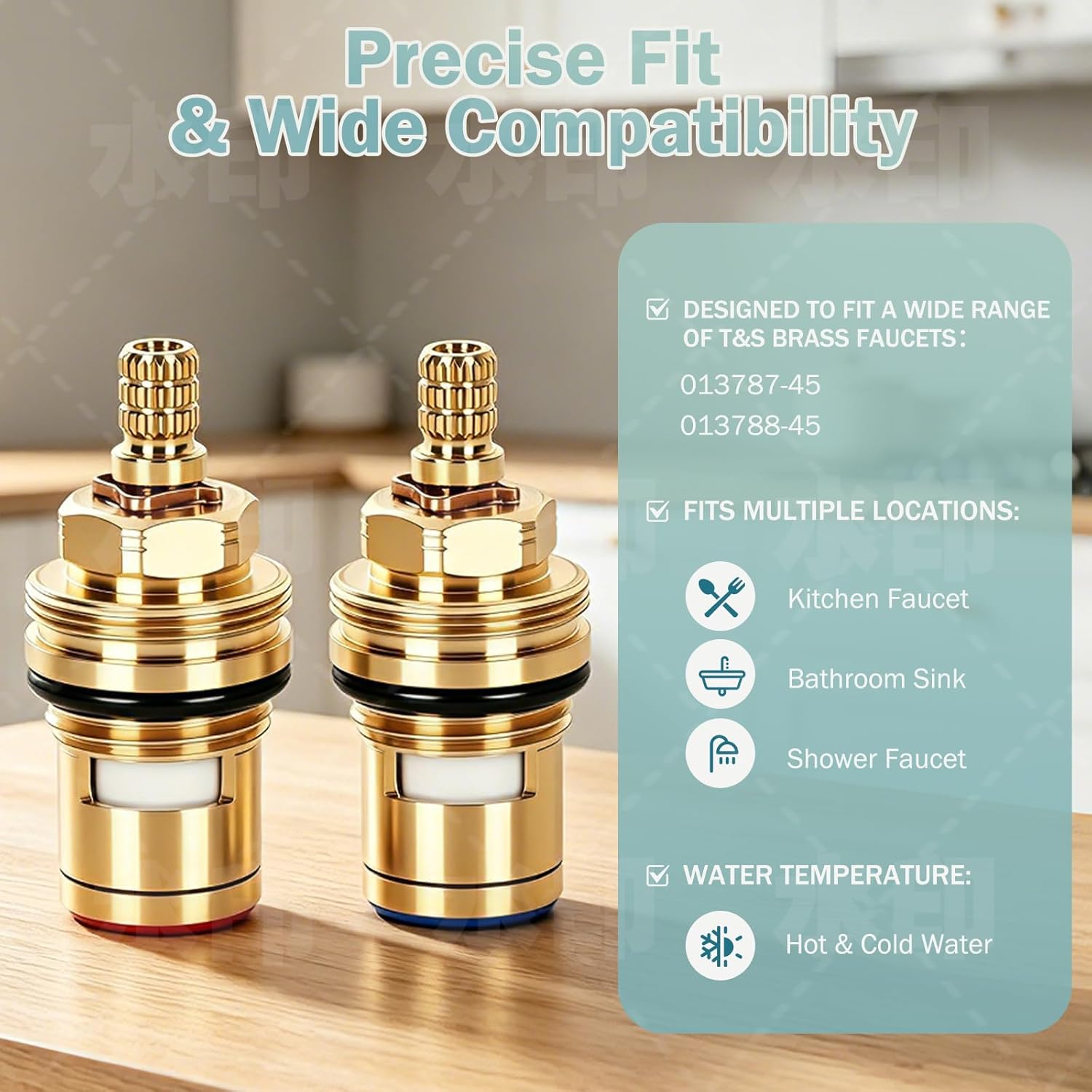013787-45 013788-45 Ceramic Cartridge Assembly 2-Pack, Hot & Cold Replacement Brass Cartridges for T&S Faucets, Faucet Repair Kit, 40°F-140°F, 20-125 PSI