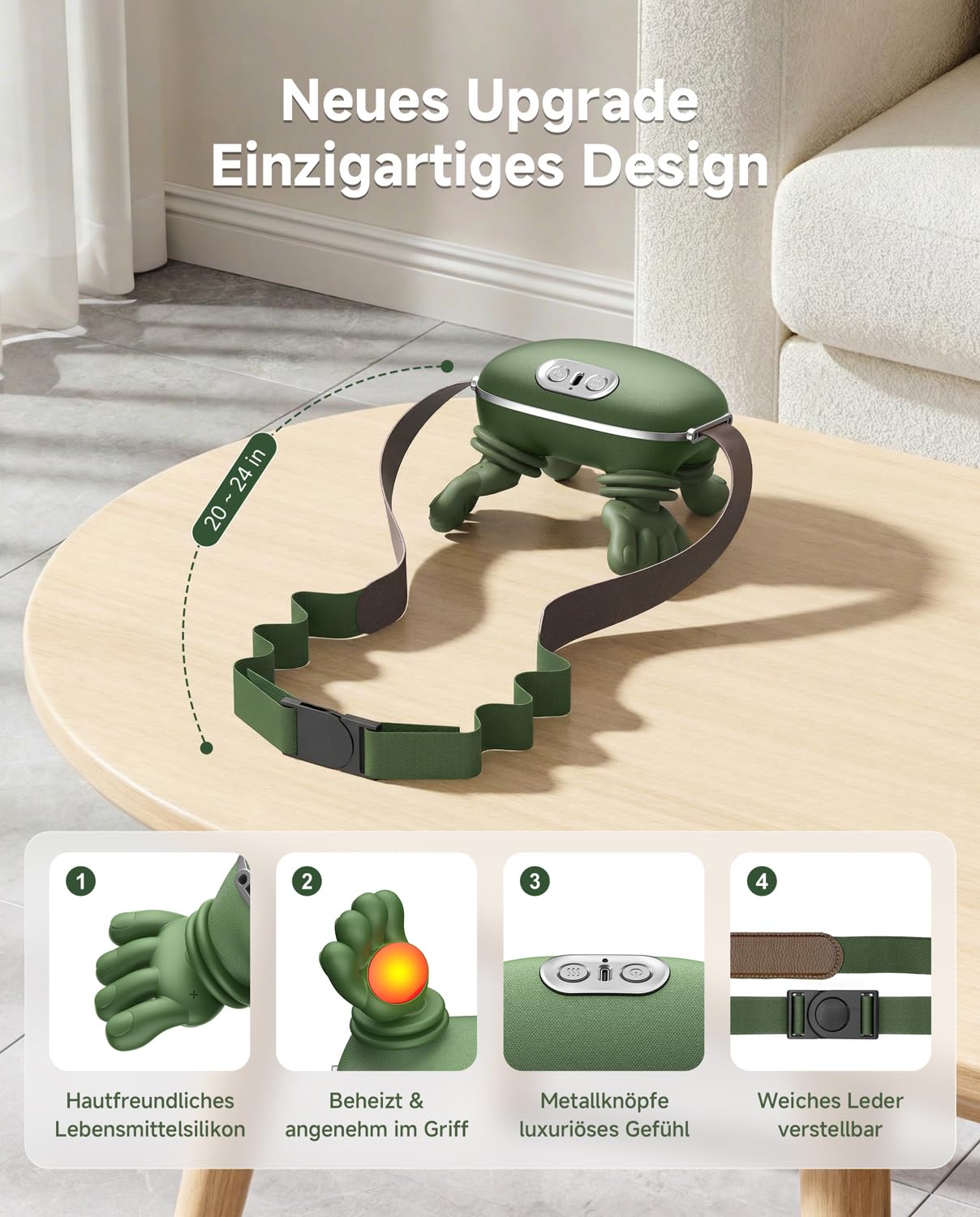 Massagegerät, 4D Nackenmassagegerät mit Wärme, Tragbares Nacken, 3 Modi und 2 Heizstufen, USB Elektrische, Entspannt die Muskeln und lindert Müdigkeit, für Zuhause & Büro, Grün